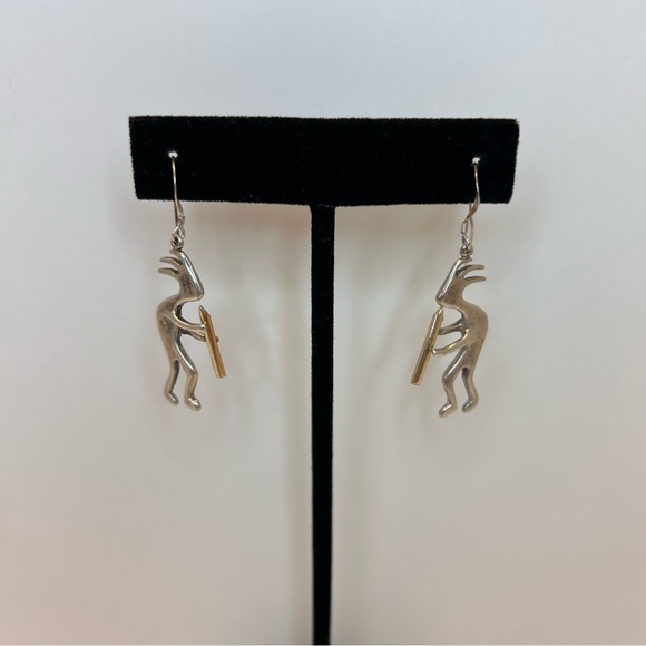 Vintage 925 Sterling Silver Gold Kokopelli Dangle Earrings - Picture 6 of 9